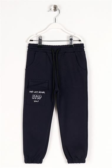 Dont Left Nothıng Stop You Yazı Baskılı Lacivert Renk Erkek Çocuk Esofman Tek Alt