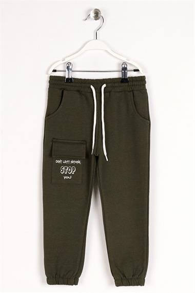 Dont Left Nothıng Stop You Yazı Baskılı Haki Renk Erkek Çocuk Esofman Tek Alt