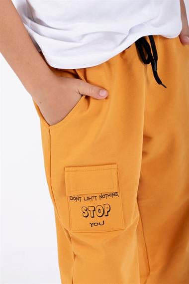 Dont Left Nothıng Stop You Yazı Baskılı Hardal Renk Erkek Çocuk Esofman Tek Alt