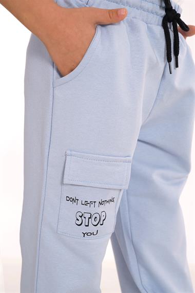 Dont Left Nothıng Stop You Yazı Baskılı Mavi Renk Erkek Çocuk Esofman Tek Alt