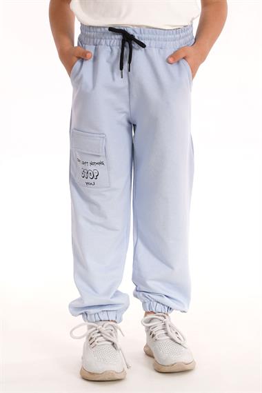 Dont Left Nothıng Stop You Yazı Baskılı Mavi Renk Erkek Çocuk Esofman Tek Alt