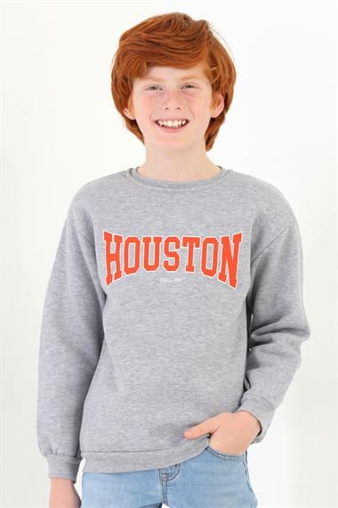 Bisiklet Yaka Uzun Kol Gri Melanj Renk Erkek Çocuk Sweatshirt