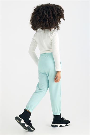 Beli Lastikli Cepli Mint Renk Kız Çocuk Eşofman Tek Alt