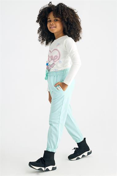 Beli Lastikli Cepli Mint Renk Kız Çocuk Eşofman Tek Alt