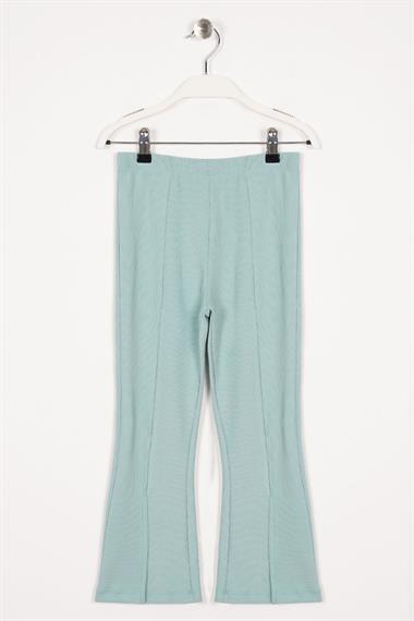 Ön Paçası Yırtmaç Detaylı Fitilli Çağla Yeşil Renk Kız Çocuk Tayt