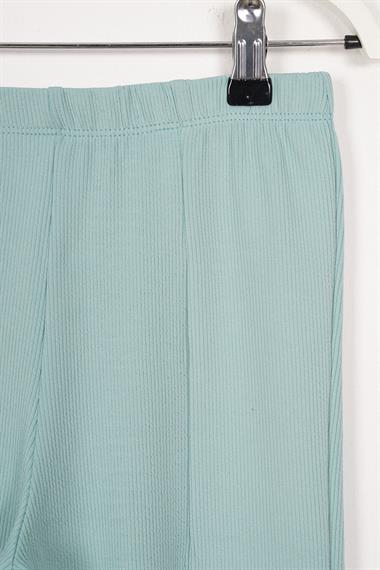 Ön Paçası Yırtmaç Detaylı Fitilli Çağla Yeşil Renk Kız Çocuk Tayt