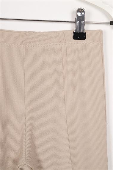 Ön Paçası Yırtmaç Detaylı Fitilli Bej Renk Kız Çocuk Tayt