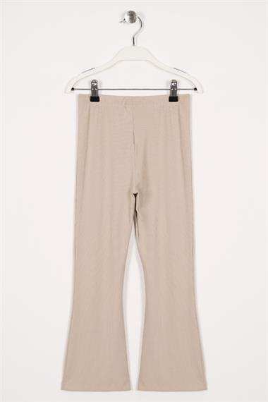 Ön Paçası Yırtmaç Detaylı Fitilli Bej Renk Kız Çocuk Tayt