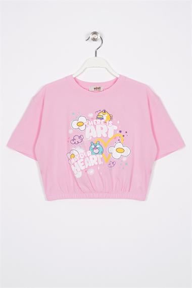 There Is Art  Baskılı Açık Pembe Renk Kız Çocuk T-shirt