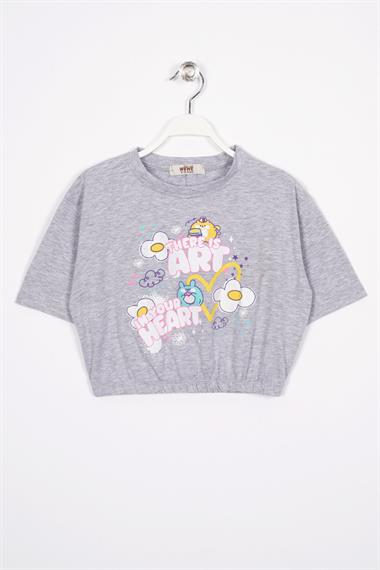 There Is Art  Baskılı Gri Melanj Renk Kız Çocuk T-shirt