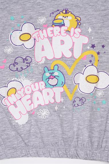 There Is Art  Baskılı Gri Melanj Renk Kız Çocuk T-shirt