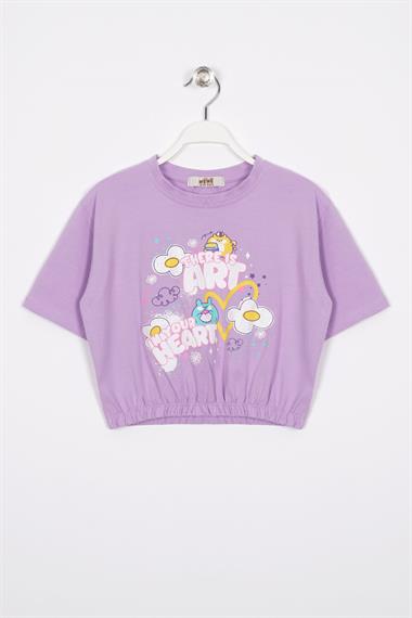 There Is Art  Baskılı Lila Renk Kız Çocuk T-shirt