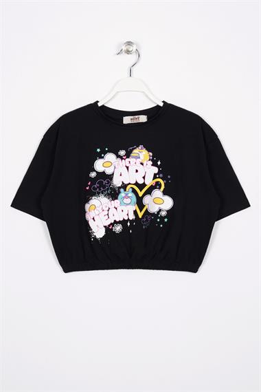 There Is Art  Baskılı Siyah Renk Kız Çocuk T-shirt