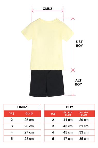 Bisiklet Yaka Kısa Kol League Baskılı Sarı Renk Erkek Çocuk Kapri Takım