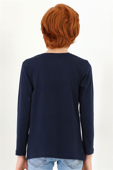 Bisiklet Yaka Uzun Kol Musıc On Baskılı Uzun Kol Siyah Renk Erkek Çocuk Tshirt