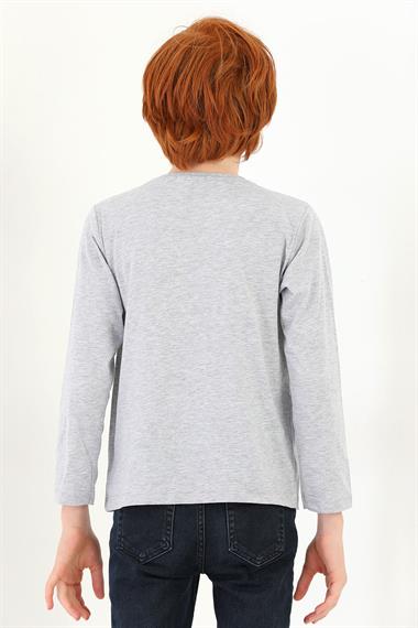Bisiklet Yaka Uzun Kol Musıc On Baskılı Uzun Kol Gri Melanj Renk Erkek Çocuk Tshirt