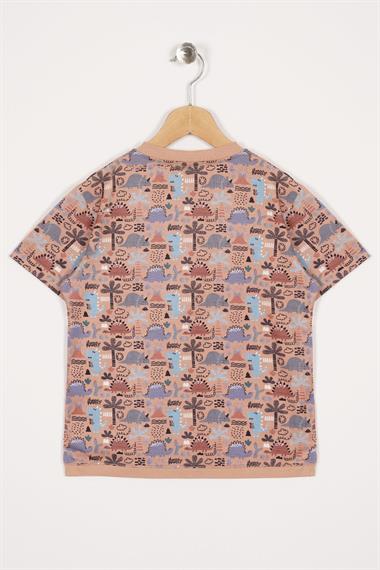 Aplike Cep Detaylı Bej Renk Erkek Çocuk T-shirt