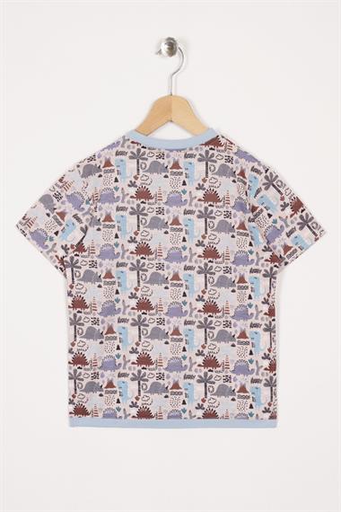 Aplike Cep Detaylı Mavi Renk Erkek Çocuk T-shirt