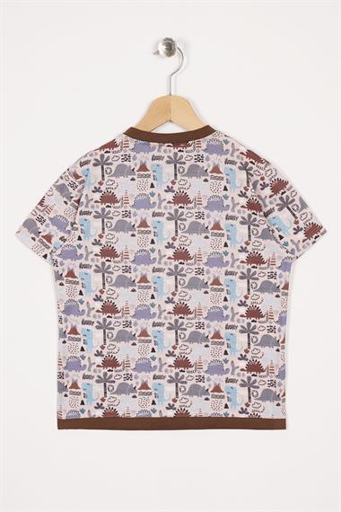 Aplike Cep Detaylı Kahverengi Renk Erkek Çocuk T-shirt