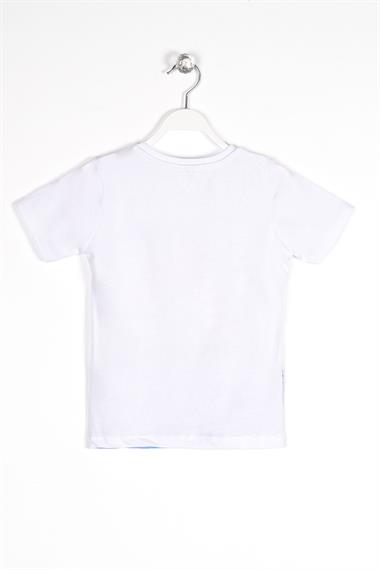 Bisiklet Yaka Kısa Kol Gemi Basılı Düğme Aksesuarlı Beyaz Renk Erkek Çocuk Tshirt