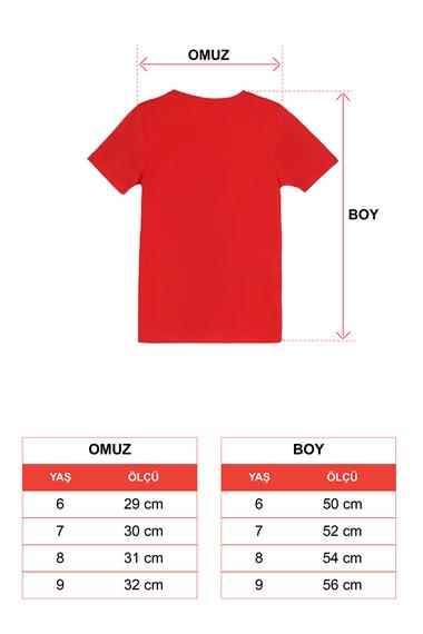 Bisiklet Yaka Kısa Kol Gemi Basılı Düğme Aksesuarlı Kırmızı Renk Erkek Çocuk Tshirt