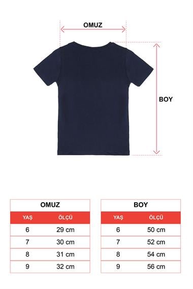 Bisiklet Yaka Kısa Kol Gemi Basılı Düğme Aksesuarlı Lacivert Renk Erkek Çocuk Tshirt