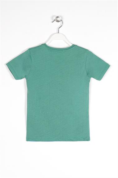 Bisiklet Yaka Kısa Kol Gemi Basılı Düğme Aksesuarlı Cagla Yesil Renk Erkek Çocuk Tshirt