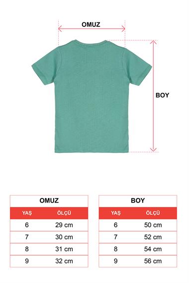 Bisiklet Yaka Kısa Kol Gemi Basılı Düğme Aksesuarlı Cagla Yesil Renk Erkek Çocuk Tshirt