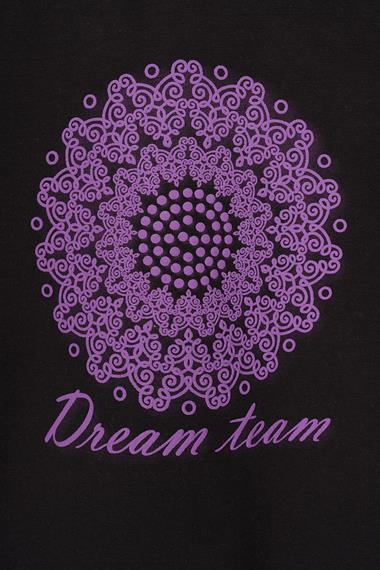 Kolları Fırfırlı Yazı Baskılı Siyah Renk Kız Çocuk Tshirt