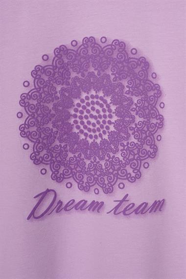 Kolları Fırfırlı Yazı Baskılı Lila Renk Kız Çocuk Tshirt