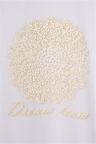 Kolları Fırfırlı Yazı Baskılı Beyaz Renk Kız Çocuk Tshirt