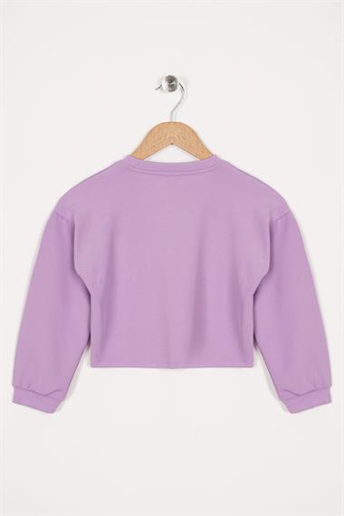 Baskılı Lila Renk Kız Çocuk Crop