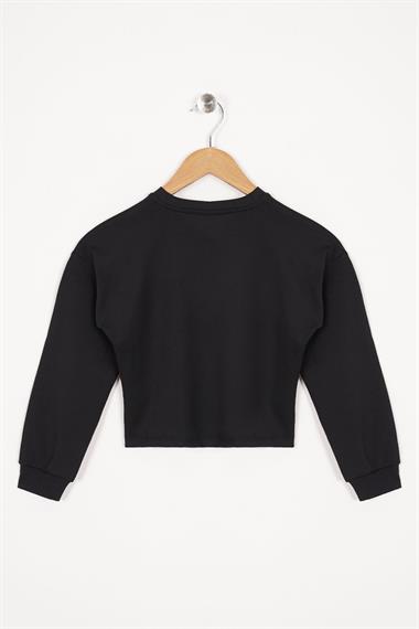 Baskılı Siyah Renk Kız Çocuk Crop