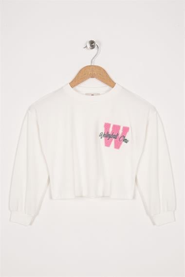 Baskılı Ekru Renk Kız Çocuk Crop