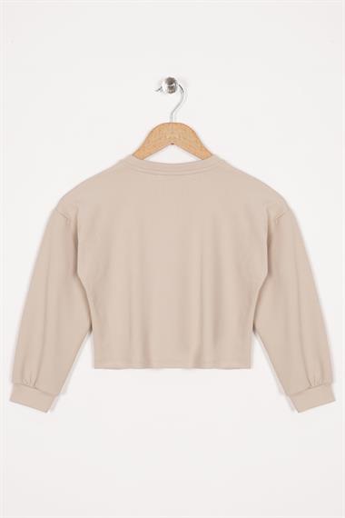 Baskılı Bej Renk Kız Çocuk Crop