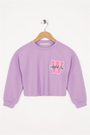Baskılı Lila Renk Kız Çocuk Crop