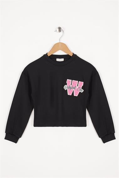 Baskılı Siyah Renk Kız Çocuk Crop
