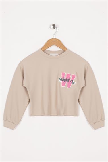 Baskılı Bej Renk Kız Çocuk Crop