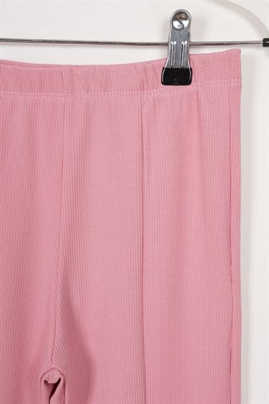 Ön Paçası Yırtmaç Detaylı Fitilli Pembe Renk Kız Çocuk Tayt