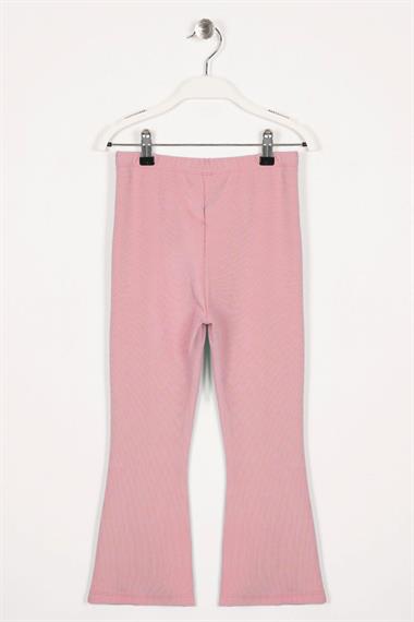 Ön Paçası Yırtmaç Detaylı Fitilli Pembe Renk Kız Çocuk Tayt