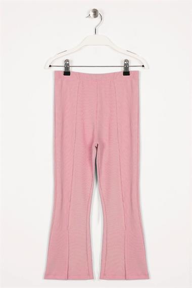 Ön Paçası Yırtmaç Detaylı Fitilli Pembe Renk Kız Çocuk Tayt