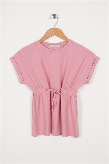 Bisiklet Yaka Bağlama Detaylı Pembe Renk Kız Çocuk Taylı Takım