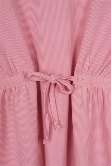 Bisiklet Yaka Bağlama Detaylı Pembe Renk Kız Çocuk Taylı Takım