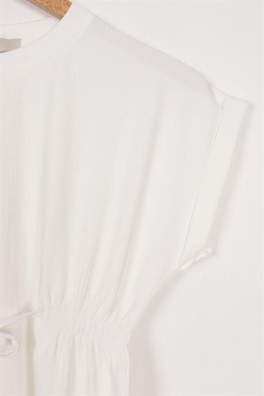 Bisiklet Yaka Bağlama Detaylı Ekru Renk Kız Çocuk Taylı Takım