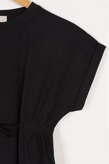 Bisiklet Yaka Bağlama Detaylı Siyah Renk Kız Çocuk Taylı Takım