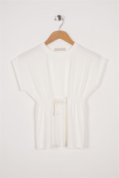 Bisiklet Yaka Bağlama Detaylı Ekru Renk Kız Çocuk Taylı Takım