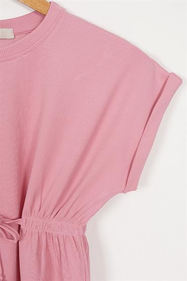 Bisiklet Yaka Bağlama Detaylı Pembe Renk Kız Çocuk Taylı Takım