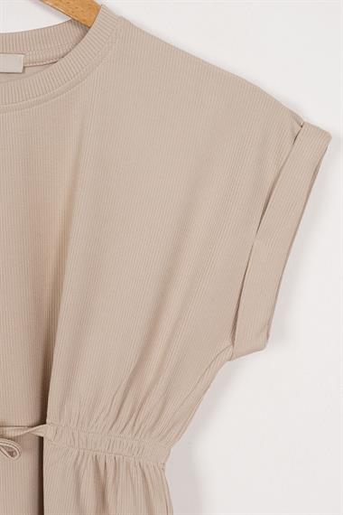 Bisiklet Yaka Bağlama Detaylı Bej Renk Kız Çocuk Taylı Takım