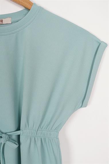 Bisiklet Yaka Bağlama Detaylı Çağla Yeşili Renk Kız Çocuk Taylı Takım