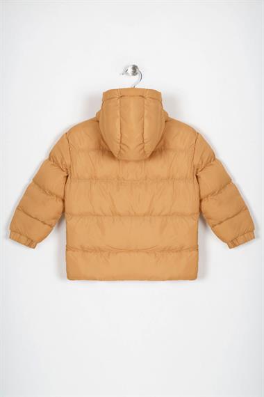 Kapüşonlu Uzun Kol Düğmeli Fermuarlı Hardal Renk Erkek Çocuk Mont